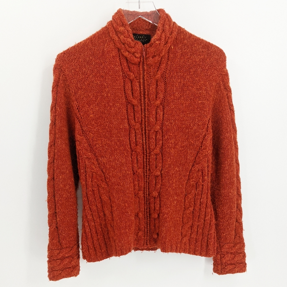 Icelandic Designs Orange Cable Knit Zip Cardigan